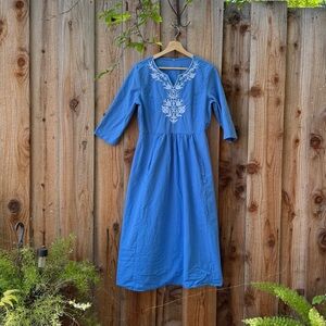 FARM Rio | Dresses | Bright Blue Cotton Embroidered 34 Sleeve Midi Dress |  Poshmark